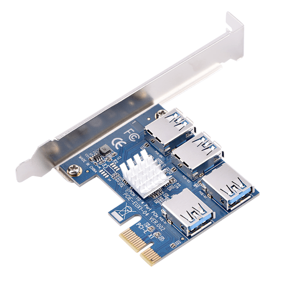 PCI-E til 4-port PCI-E udvidelseskort PCI Express Riser Adapter USB3.0 til Mining