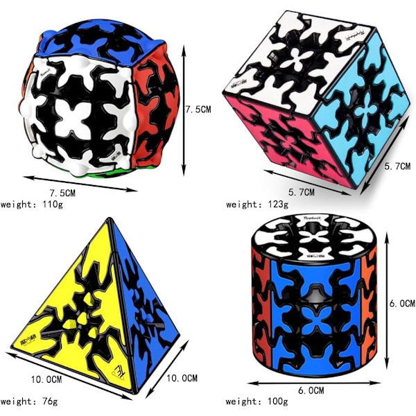 Gear Magic Cube Set, Gear Speed Cube-pakke med 3x3x3 Gear Cube Gear Pyraminx Sylindrisk Gear Cube og Gear Ball Cube Puslespill 4 stk