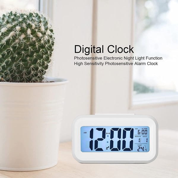Ofis Masası Dekoru, Işığa Duyarlı Elektronik Yüksek Hassasiyetli Dijital Saat Büyük Ekran Gece Lambası İşlevi Ofis için (beyaz)