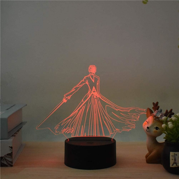 3D Illusionslampa Nattlampa LED Anime Cartoonfigur Kurosaki Ichigo led lampa Anime Kurosaki Ichigo Actionfigur Touch (7 Färger Touch-stil)