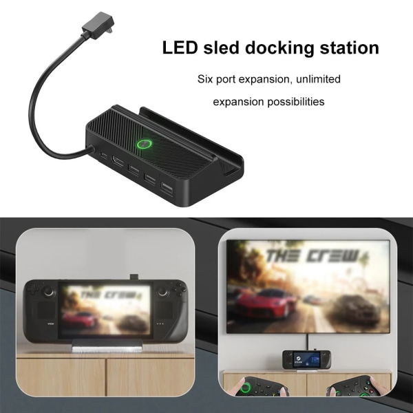 Steam Deck Dock 6 i 1 Steam Deck Dokkingstasjon Stativ Tilbehør 3*USB 3.0 HDMI 4K@60Hz Gigabit Ethernet 1000Mbps PD 60W Hub