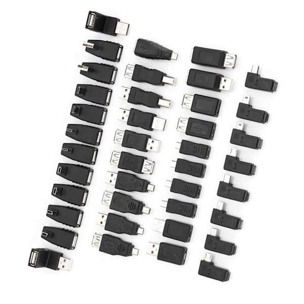 40-pack med flera USB2.0-adaptrar, vinklade mini-mikro-typ B-hane till hon-omvandlare, kontakter