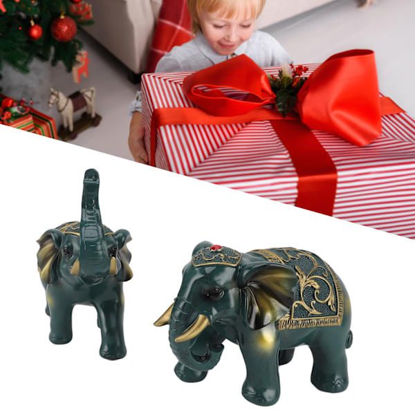 2 stk. Resin Elefant Deko Elefant Statue Hjem Indretning til Stue Studie Soveværelse Kontor Blue