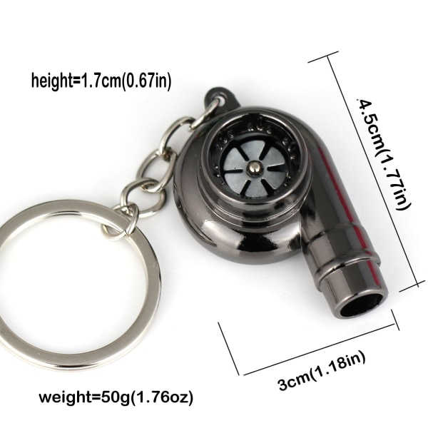 Creative Spinning New Chrome Polished Gunmetal Black Turbo Turbocharger Keychain Key Chain Ring Keyring Keyfob,make Whistle Sound