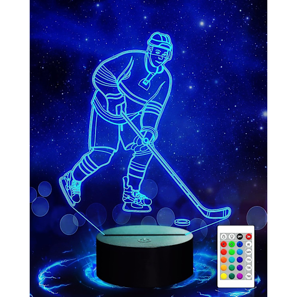 3D Ishockey Spiller Nattlys Lampe Illusions 16 Farge Skiftende Bord Skrivebord Dekor Lamper Gave Akryl Flat ABS Base USB Kabel Leke