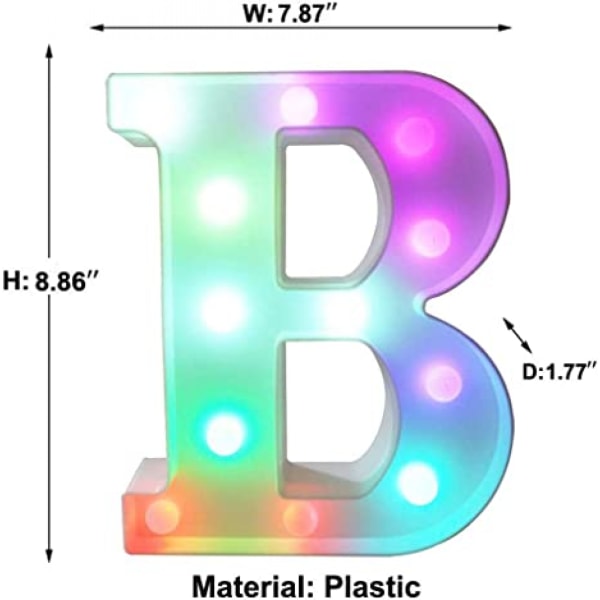 Qinwei värikäs LED-marquee-kirjainvalot kaukosäätimellä, valaistu marquee-kyltit, juhlabaarikirjaimet valoilla, koristeet kotiin --- Monivärinen B