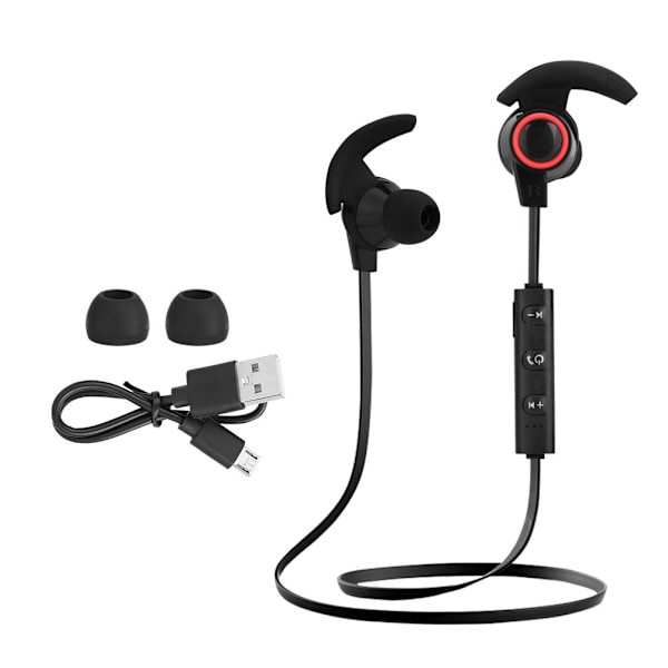 Bærbar sports Bluetooth trådløs stereo dyb bas in-ear hovedtelefoner sort + rød