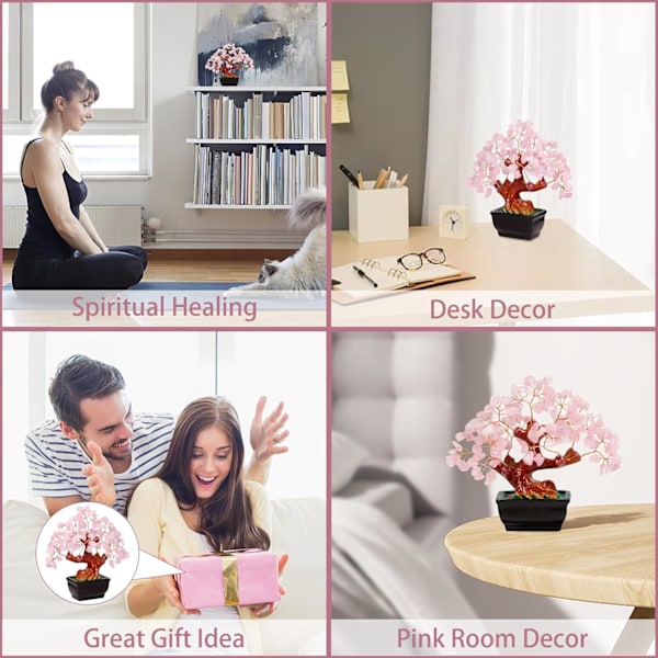 Feng Shui luonnollinen vaaleanpunainen kvartsikivi rahapui Bonsai-tyyliin koristeena vaurauden ja onnen houkuttelemiseksi