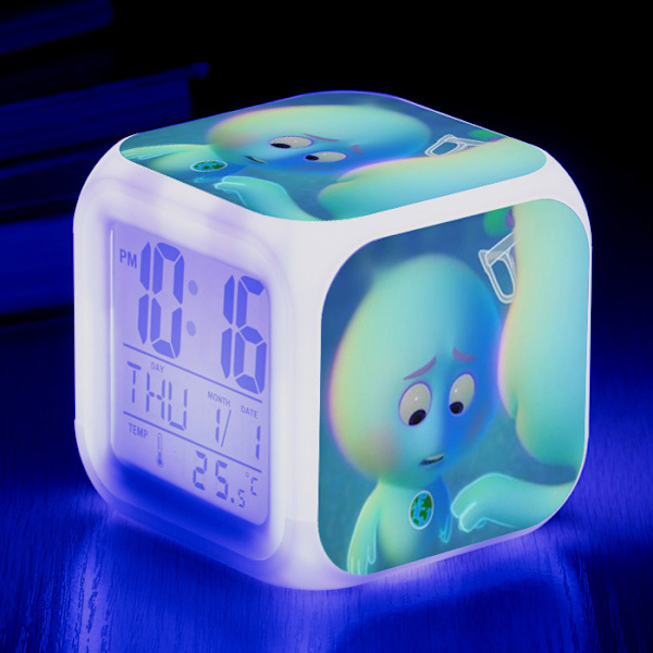 Wekity Anime Mind Adventure Farverig Vækkeur LED Firkantet Ur Digital Vækkeur med Tid, Temperatur, Alarm, Dato