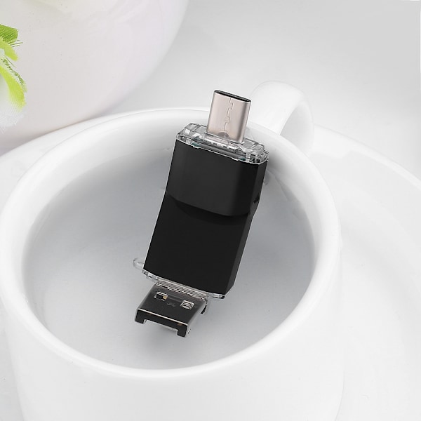 USB2.0 Typ C Micro USB Vattentät U-disk Flash-enhet För Telefon PC Svart 8GB