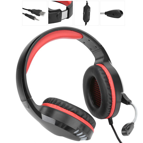 Gaming Headset M18 Stereo Lyd USB Kablet Farve Lys til Computer med MikrofonSort og Rød