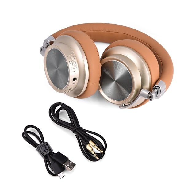 VJJB Foldable Bluetooth On-Ear Hodetelefoner Trådløst Over Hode Headset med Mikrofon Brun
