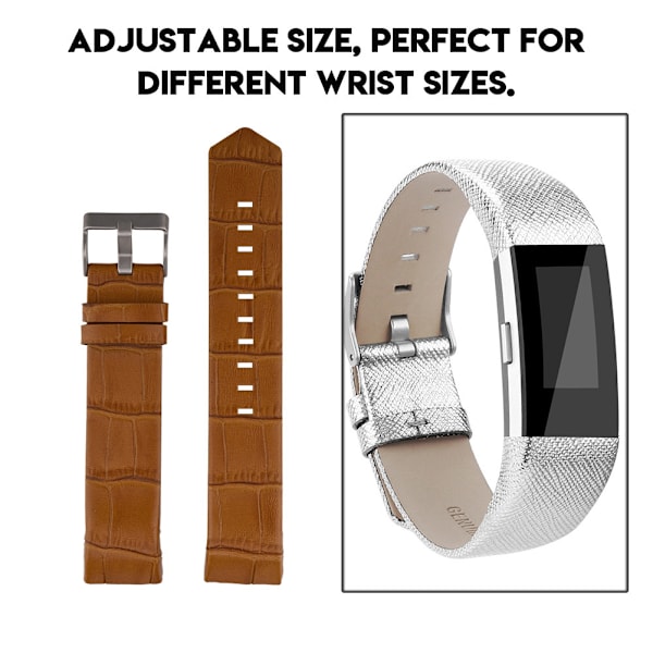 Färg Läder Armband Ersättning Rem Metall Spänne Rem för Fitbit charge2 Ljusbrun