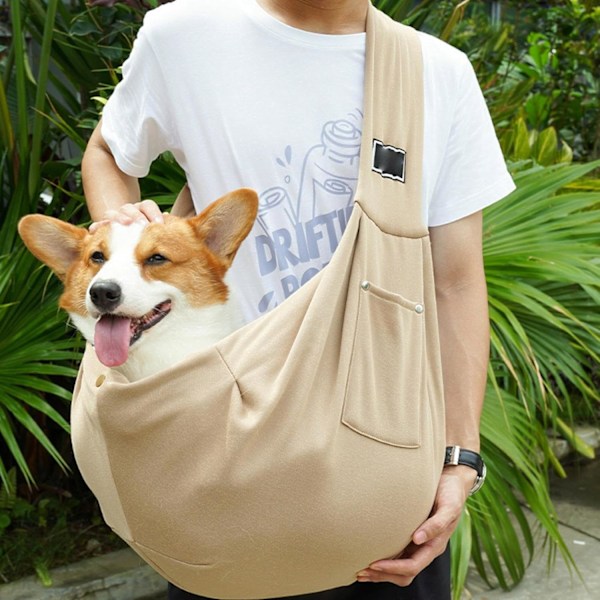 Slyngeveske for hund og katt, myk pose- og tote-design, egnet for valper, små hunder og katter (Khaki) Khaki