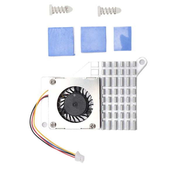 Aktiv køler til RasPi 5 med 4-bens stik, stabil drift, aktiv køleventilator i aluminiumlegering, sølv