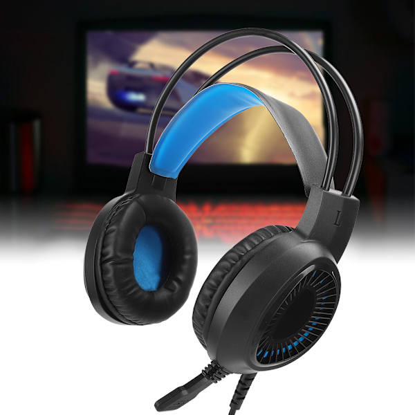 3,5 mm fargerikt lysende spillhodesett USB-hodetelefoner med ledning Mikrofon for bærbar PC Støyreduserende headset V1000Luminous Blå