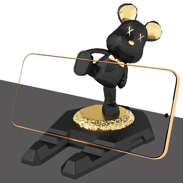 Sød bjørnetelefonholder innovativ multifunktionel bærbar Kung Fu bjørn skrivebords mobiltelefon tablet holder Black