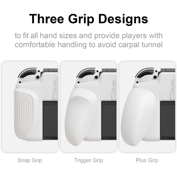 NeoGrip Bundle: Ergonomisk greb med udskiftelige greb [passer til alle håndstørrelser] til Nintendo Switch OLED og almindelig model