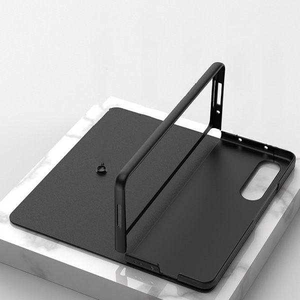 Til Samsung Galaxy Z Fold 4 Etui med S-Pen Holder Flip Plating Glas Crystal Hybrid Læder All-Inclusive Cover, med hængselbeskyttelse