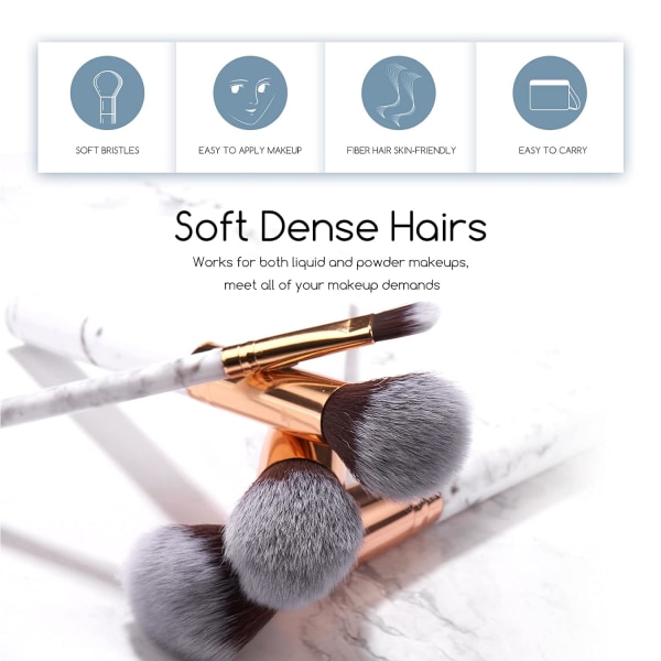 10 st Makeup Brushes Professional， Marmorhandtag Set, mjuka och luktfria naturliga syntetiska borst（vita）