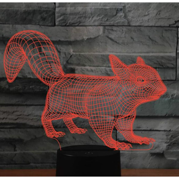 3D Ekorre Nattlys Lampe Illusions 7 Farge Skiftende Berøringsbryter Bord Skrivebord Dekor Lamper Akryl Flat ABS Base USB Kabel Bursdagsgave Leke