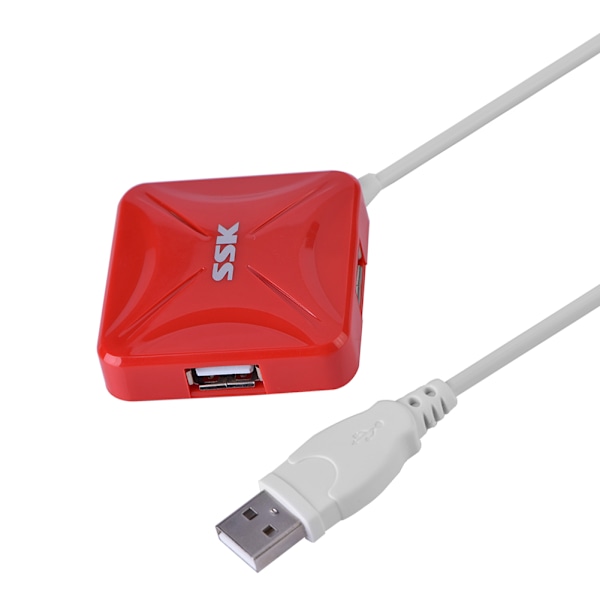 SSK Bærbar Højhastigheds 4 Port USB 2.0 Hub Splitter Adapter til PC Computer Bærbar (Rød)