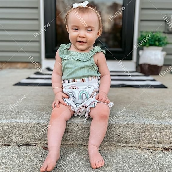 Babykläder Flicka Sommar Söta Kläder 12 18 Månader Spaghettiband Romper & Blommiga Shorts Set green 90CM