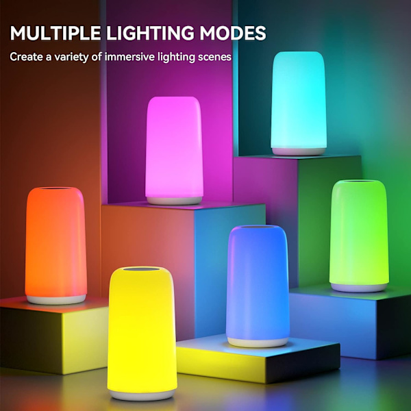 Berørings Nattbordslampe, [Elegant Design & RGB-modus] 3-veis dimbar liten lampe for soverom, LED-lampe med varmt hvitt lys, Multi-Co