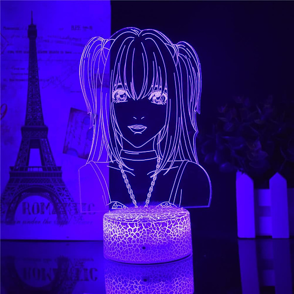 Misa Amane 3D Illusion LED Lys MisaMisa Anime Figur Nattelys Kreativ Sød Pige Soveværelse RGB Skrivebordslampe Feriefejring (Lava Base)