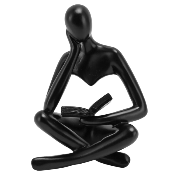 Tænkeren Læsende Statue Resin Siddende Figur Abstrakt Kunst Ornament til Stue Skab Dekoration Black