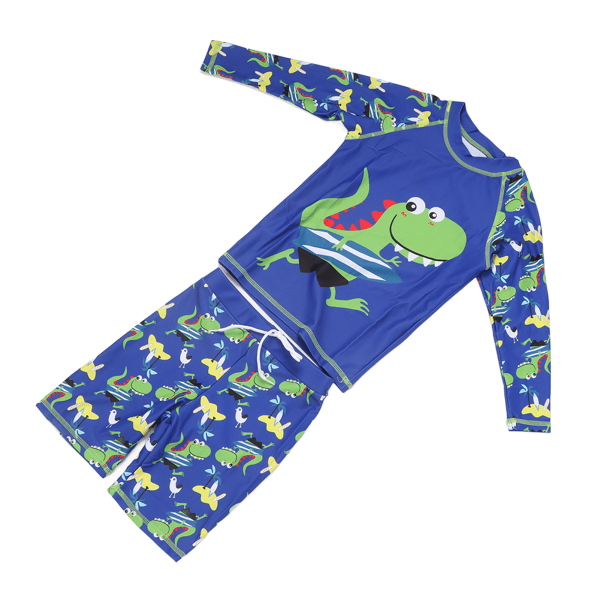 Pojkar Flickor Tvådelad Badkläder Snabbtorkande Dinosaurie Mönster UV-skydd Långärmad Rash Guard Set Blå M