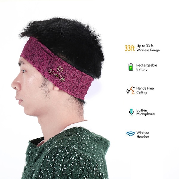 Trådlösa musik Bluetooth pannband hörlurar elastiskt svettband med mikrofon för sport löpning yoga röd