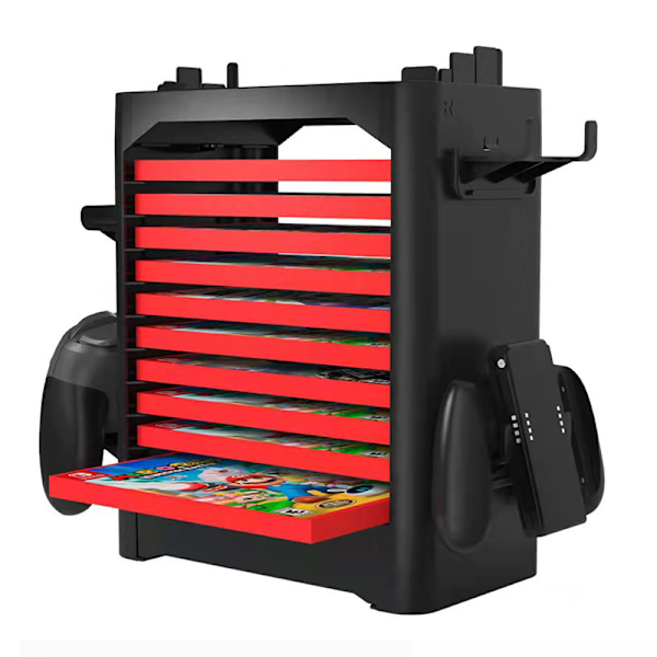 Spilllagringsstativ for spill, multifunksjonelt, universelt, vertikalt spilldiskstativ for Switch-spilltilbehør, svart