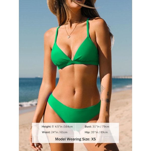 WJSMBikinisett for kvinner Todelt badedrakt V-hals lav midje Kryssrygg Selvbånd Spaghettistropper Lime Green L