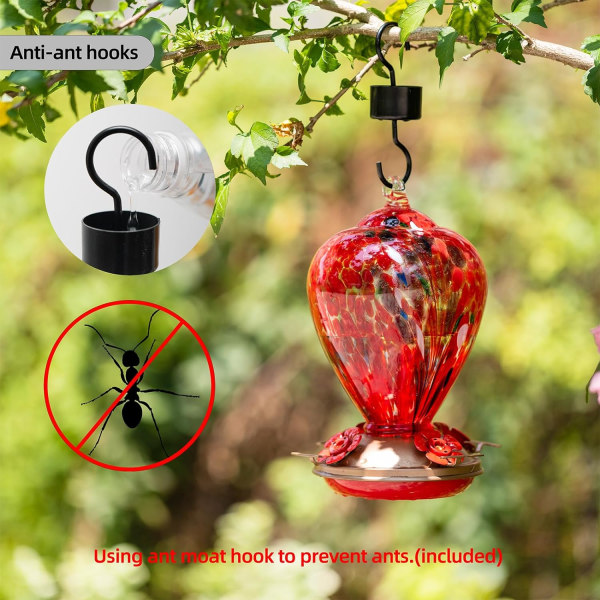 Gaver til mor Mors dag Kolibri feeder, 34OZ håndblæst glas kolibri foderautomater til udendørs hængende, veranda baghave dekor gaver til kvinder ( Floral Balloon