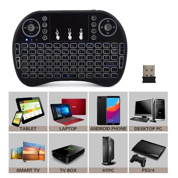 Mini-tangentbord i8 2.4G Air Mouse Trådlöst tangentbord med pekplatta, Uppladdningsbart handhållet tangentbord Fjärrkontroll för Smart TV, Android TV Box
