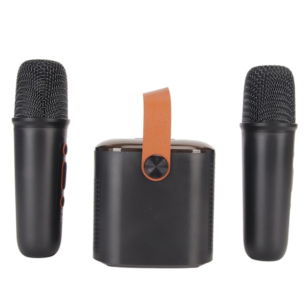Mini Karaoke Maskine Stereo Bærbar RGB Lys Bluetooth Højttaler med 2 Trådløse Mikrofoner til Hjemmefest Sort