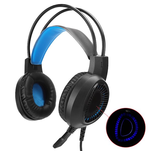 3,5 mm fargerikt lysende spillhodesett USB-hodetelefoner med ledning Mikrofon for bærbar PC Støyreduserende headset V1000Luminous Blå