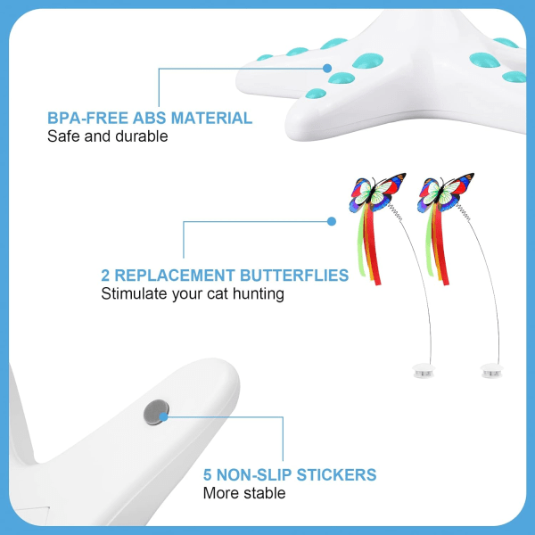 Interaktivt kattelegetøj, 360 graders roterende automatisk legetøj til indendørs katte, elektronisk sommerfuglekattelegetøj med sensorswitch, blå