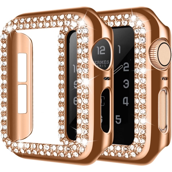 For Apple Watch Case 44mm Series 6/5/4 SE Bling Rhinestone Apple Watch Case Bumper Frame Screen Protector Case for iWatch Series 44mm Rose-Gold