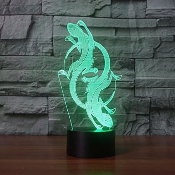 3D Ödla Kameleont Nattlampa Illusion Nattlampa 7 Färgväxlande Touch Switch Skrivbordsdekoration Lampor Akrylplatt ABS-bas USB-kabel Leksak