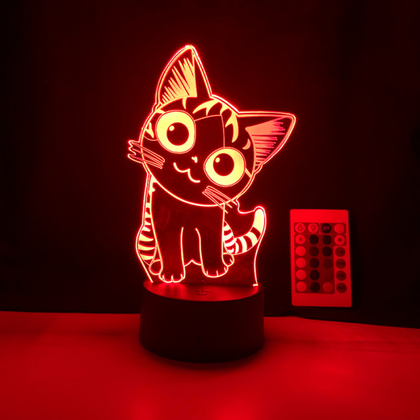 Qinwei LED-yövalo Anime Cat 3D illuusiolamppu kaukosäätimellä Lasten kodin sisustusvalot --- Musta istuin