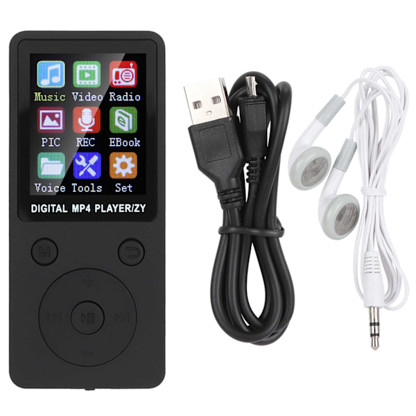 T1 Musik MP3 MP4 Afspiller 8G Bluetooth Understøtter 32G Hukommelseskort Runde Knapper Sort