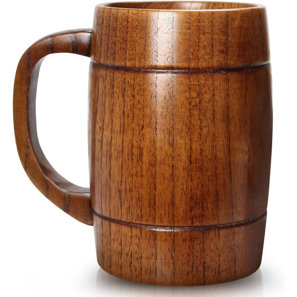 14 oz Stor Trekopp i Tre - Beste Tretrekopp i Tre - Tretankard - Ølglass Stein Tekopp Tønnekopp for Menn Kvinner Kaffe Kopp Gave Viking Kopp