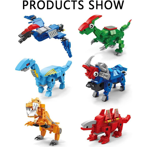 6 i 1 Dinosaur Byggesæt, Robot Byggesæt, Dinosaur Mecha Byggelegetøj STEM Lærings Byggesæt, Fødselsdagsgaver til Børn