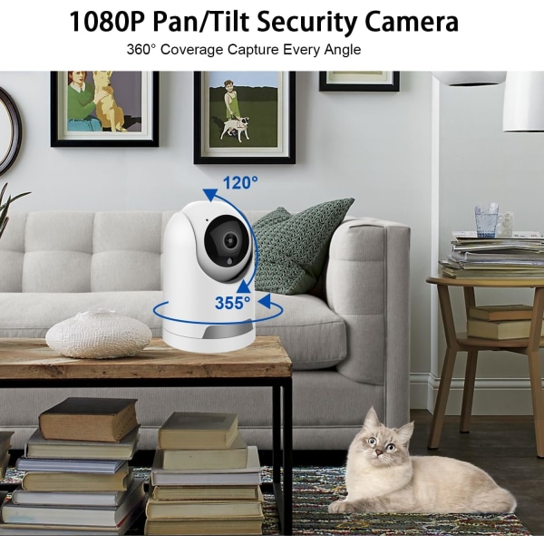 Indoor Security Camera 1080P, Pet Camera with Phone App, 2.4G WiFi Cameras for Home Security, Dog/Baby Monitor with Pan Tilt, 2-Way Talk, Human Dete