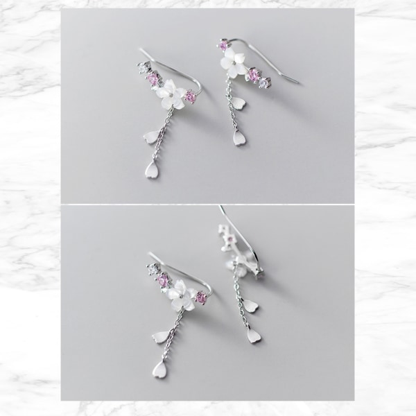 Women Flower Earrings Heart Tassels Rhinestone Decor Pure Silver Elegant Earring Pendant