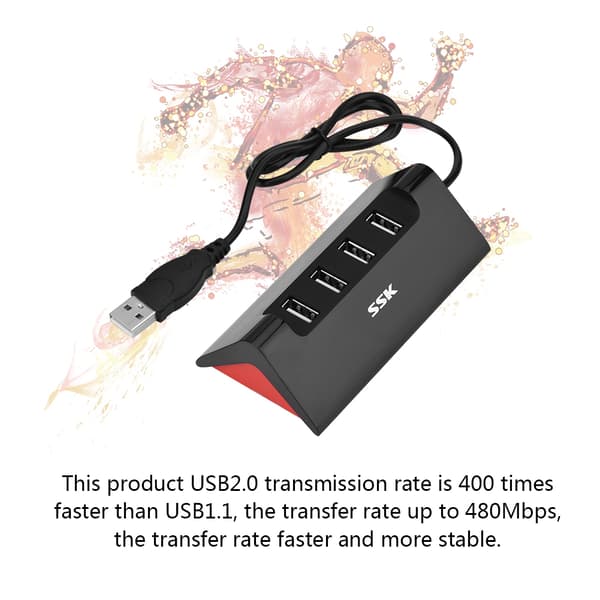 SSK Fire USB2.0 Hub Splitter HUB Bærbar Konvertere Utvidere 480Mbps