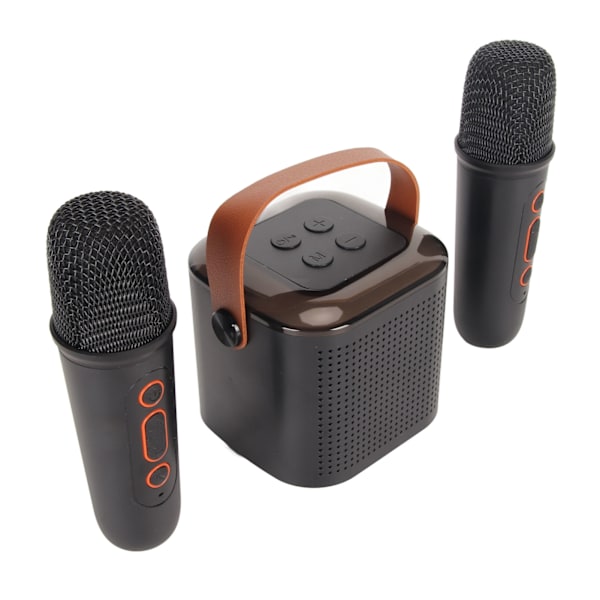 Mini Karaoke Maskine Stereo Bærbar RGB Lys Bluetooth Højttaler med 2 Trådløse Mikrofoner til Hjemmefest Sort