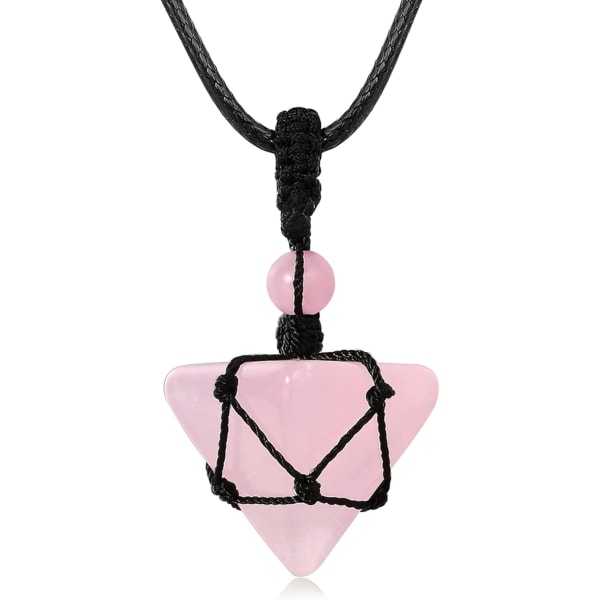 Läkande kristallsten spetsigt halsband justerbar svart rep naturliga ädelstenar hänge halsband smycken för män kvinnor Rose Quartz